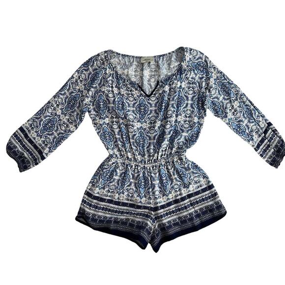 Elevenses Anthropologie Basia Romper Blue and White Boho Style Size XL - Picture 2 of 11